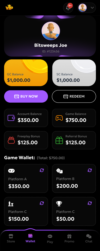iGaming client - wallet interface