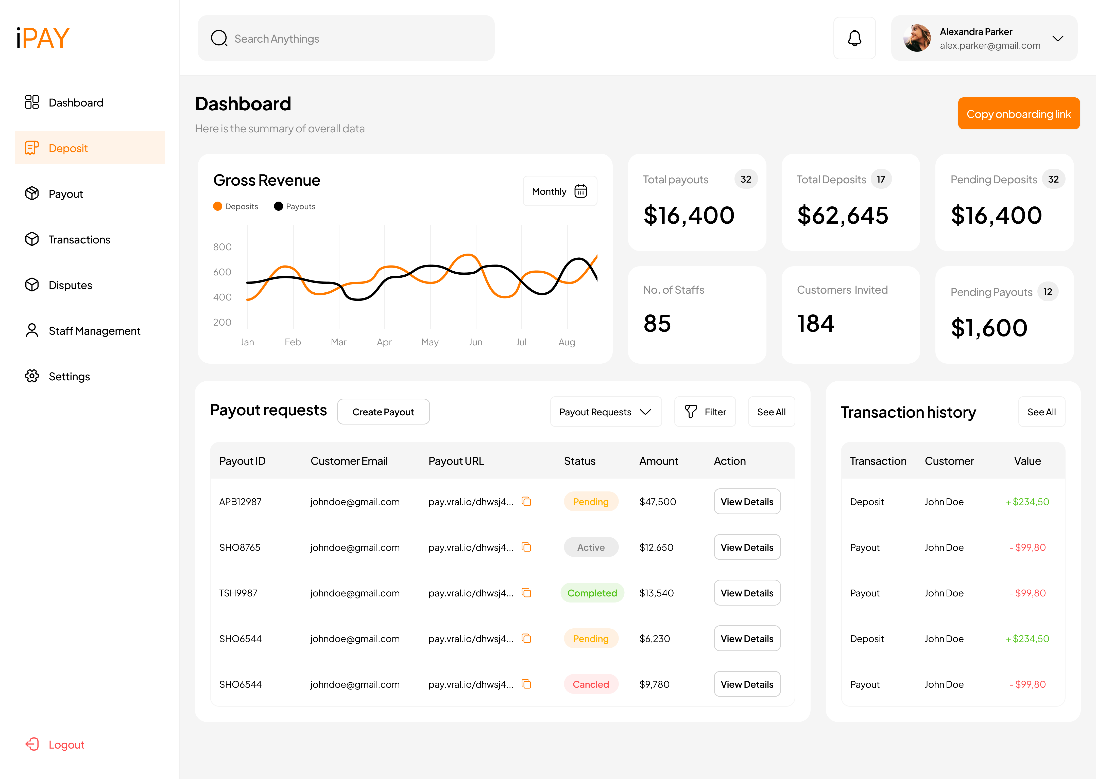 Micro-transaction client - payment dashboard